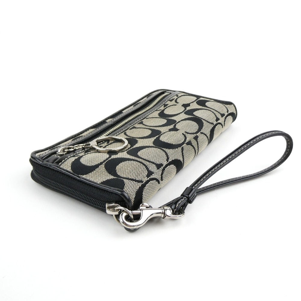 Coach Signature Black White Zip Around Wristlet - Picture 2 of 12